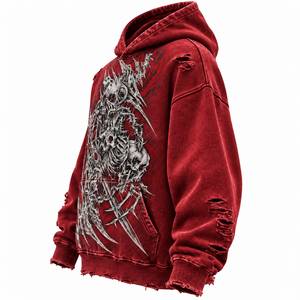 Sudadera con Capucha para Hombre, Estilo Acid Wash, Diseño de Calavera Gótica, Estilo Y2K Grunge, Ropa Urbana - Product Image 4