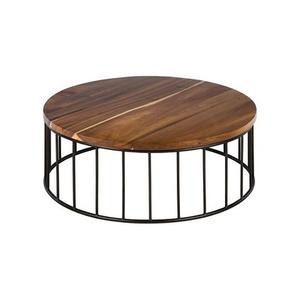 Nouvelle table basse ronde décorative moderne noire avec plateau en bois et structure en métal pour salon - Product Image 1