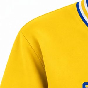 Pull à col rond jaune pour femme Sigma Gamma Rho, avec motif cœur brodé bleu, col et poignets rayés, en tricot - Product Image 4