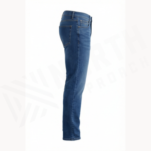 Jean en denim coupe droite délavé moyen pour homme, coupe slim, en coton, style décontracté, pantalon d'automne - Product Image 3
