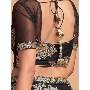 Lehenga choli เสื้อผ้าตาข่ายปักลาย zari สีดำสุดเยี่ยม - Product Image 2