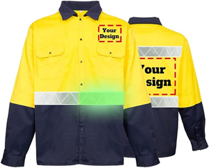 Camisa de Manga Larga de Alta Visibilidad, 100% Algodón, con Franjas Reflectantes Luminosas para Trabajo Nocturno - Product Image 1