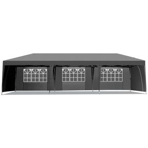 Tenda Parasole Pieghevole 3x9m in Tessuto Oxford Bianco con 8 Lati (6 Finestre, 2 Porte) e 8 Sacchi di Sabbia, Telaio Spray Grigio Scuro - Product Image 1