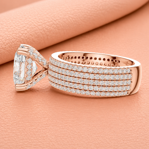 Bague de fiançailles de luxe en or massif 14 carats avec diamant de laboratoire couleur E, taille brillant, certifiée IGI, large bande, sertissage micro-pavé, bijoux pour femme - Product Image 2
