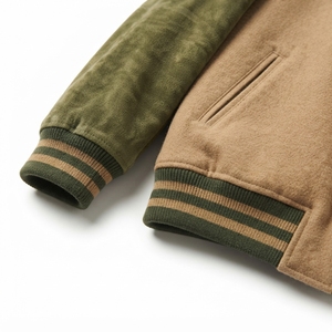 Mixed Media Varsity <b>Jacket</b> Custom Bomber Style Original Wool Body PU Sleeves Ribbed Trim Snap Button Streetwear Outerwear <b>Jacket</b> - Product Image 3