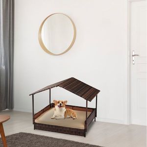 Small Medium Sized Elevated Rattan Dog House Washable Cushion Cover Indoor Outdoor Raised Pet Furniture Wicker Dog Bed Canopy - Product Image 5