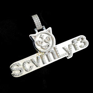 Hip Hop Jewelry Men's Iced Out Custom Letter <b>Necklace</b> 925 <b>Sterling</b> <b>Silver</b> Moissanite Diamond <b>Initial</b> Name Cartoon Logo Pendant - Product Image 2