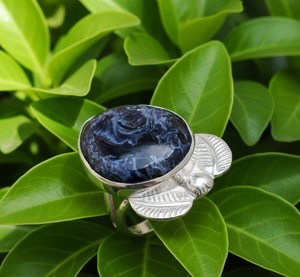 Anillo de Eternidad Bohemio de Plata de Ley 925 con Gema de Pietersita Azul Pera, Engaste de Bisel, Estilo Clásico, Sin Níquel, para Mujer, para Boda - Product Image 6