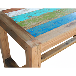 Table haute de bar en bois de bateau recyclé, faite à la main, écologique, style vintage, couleur naturelle, mobilier en bois de bateau - Product Image 5