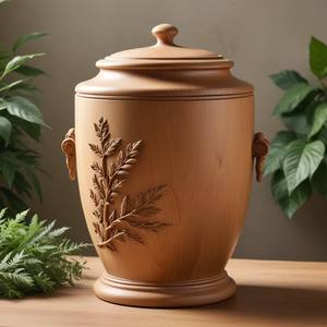 Handmade Wooden Cremation Urn European Style Natural Finish Carved Floral Design Adult <b>Memorial</b> <b>Keepsake</b> - Product Image 3