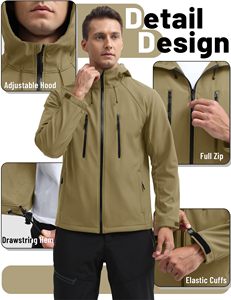Modern Softshell <b>Jacket</b> Men's Outdoor Waterproof Wind Resistant <b>Fleece</b> <b>Lined</b> <b>Jacket</b> Casual Workwear Travel Hunting Coat Custom - Product Image 4