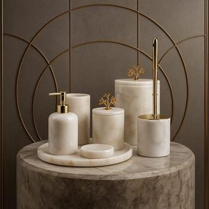 Elegant sink <b>accessories</b> handcrafted marble decor luxury interior styling contemporary <b>bathroom</b> <b>set</b> timeless stone decor vanity - Product Image 1