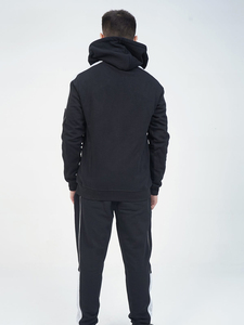 Chándal negro con capucha para hombre, manga larga, cremallera frontal, color sólido, ropa informal con bolsillos laterales, estilo otoñal, corte regular - Product Image 3