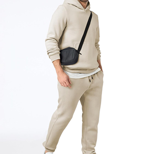 Ensemble de survêtement pour homme, beige uni, à capuche, 2 pièces, coupe décontractée, sweat-shirt d'automne - Product Image 3