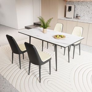 Juego de Mesa de Comedor Extensible de 47 y 63 Pulgadas para 2-6 Personas, Sillas de Comedor Elegantes con Tapicería de PU y Cojines Gruesos para el Comedor - Product Image 3