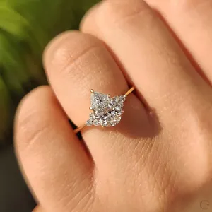 Anillo de Compromiso de Lujo con Moissanita Corte Pera, Certificado IGI, Chapado en Oro Rosa, Joyería Fina para Mujer, Regalo para Boda o Fiesta - Product Image 3