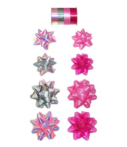 Cintas de Regalo Personalizadas con Lazo de Estrella de Satén de Doble Cara, Color Rosa Iridiscente y Plateado, Tejidas en Poliéster con Impresión Digital, Decoración para Cumpleaños - Product Image 1