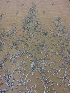 Tela de encaje bordada de poliéster con cuentas pesadas y diseño de red para vestidos de novia, disponible para suministro mundial, fabricante mayorista - Product Image 4