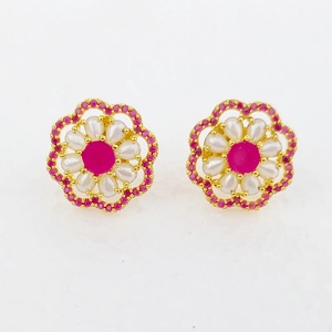 Pendientes de botón chapados en oro de 22 quilates RAY FINE ORNATES, con forma de bola, modernos, para novias, aniversarios, estilo vintage, regalo de joyería - Product Image 1
