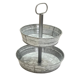 Soporte de exhibición redondo rústico galvanizado de 3 niveles, soporte de metal estilo granja para cupcakes con bordes festoneados, torre de postres vintage para servir - Product Image 2
