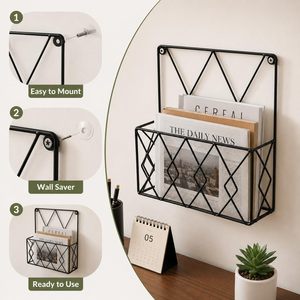 Black Metal <b>Wall</b> Mounted Newspaper Magazine Holder Iron <b>Wire</b> <b>Storage</b> Basket <b>Rack</b> for Home Office Living Room - Product Image 5
