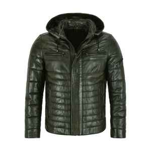 Veste en cuir pour homme en gros – Veste matelassée 100 % cuir d'agneau véritable, qualité supérieure, teinte unie - Product Image 1