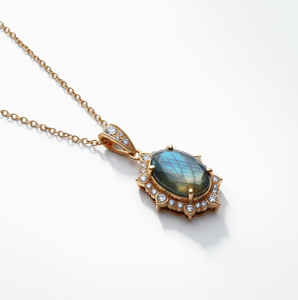 Collier pendentif en labradorite 16 pouces 10g avec CZ, argent sterling 925, plaqué or 18 carats, bijoux fins, cadeau pour femmes - Product Image 4