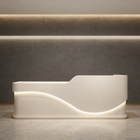 Comptoir de réception carré moderne blanc personnalisé avec éclairage LED, table de caisse pour salon de beauté, hôtel et hôpital, en bois