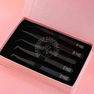 <b>Black</b> Curved Classic Lash Tweezer Stainless Steel Fiber Tip Volume Eyelash Extension Tweezers Manufacturer Lash Tools Tweezers - Product Image 1