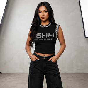 SHH INDUSTRIES Custom High Quality Rhinestone <b>Tank</b> <b>Top</b> New Trendy <b>Vintage</b> Style 100% Cotton Soft Breathable Fabric For Unisex - Product Image 4