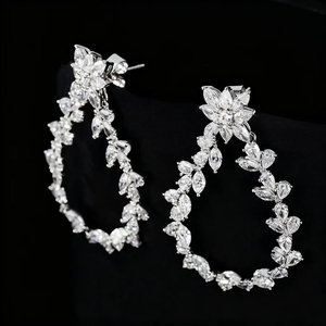 Pendientes de diamantes con corte marquesa y diseño floral, chapados en rodio, joyería de lujo para mujer, venta al por mayor, ideales para cumpleaños y bodas. - Product Image 3