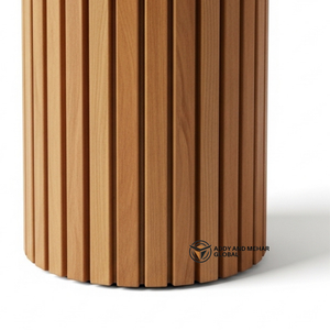 <b>Round</b> Fluted Solid Wood Side Table Modern Ribbed Cylinder End Table in Natural Finish Minimalist Scandinavian Accent Table - Product Image 4