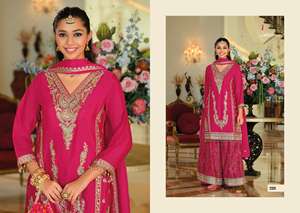 Ensemble Palazzo en Soie Chinon Premium avec Broderie Riche, Style Traditionnel Élégant, Idéal pour Mariages et Cérémonies - Product Image 5