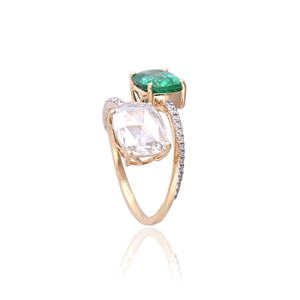 925 Sterling Silver Gold Plated Emerald White Gemstone <b>Open</b> <b>Ring</b> Cubic Zirconia Accents May Elegant Adjustable Statement <b>Ring</b> - Product Image 4