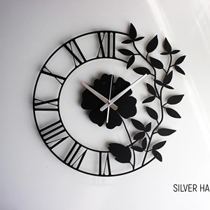 Modern Black Metal <b>Wall</b> <b>Clock</b> with Flower and Semi Circle Pattern Elegant <b>Wall</b> <b>Decor</b> <b>Clock</b> for Home Office and Gifting Purpose - Product Image 4