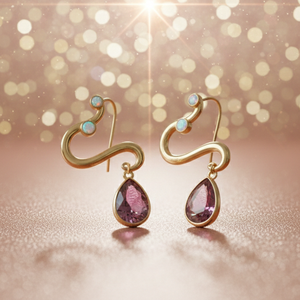 Boucles d'oreilles pendantes élégantes en argent sterling 925 plaqué or 18 carats avec améthyste bleue et zircon cubique, bijoux faits à la main - Product Image 4