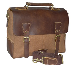 Classic Leather <b>Laptop</b> Briefcase with Shoulder Strap Durable Office Messenger Bag Brown Canvas and Leather Design - Product Image 3