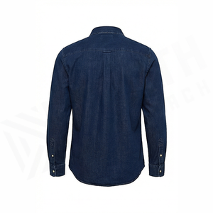 Chemise en jean bleu foncé pour homme, manches longues, boutonnée, coupe décontractée, en coton tissé, couleur unie, pour l'automne - Product Image 6