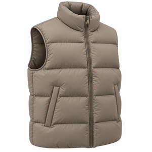 Men's Puffer Vest Stand Collar Solid Color Winter Warm Zipper Closure Casual Outerwear <b>Sleeveless</b> Bodywarmer Windproof Polyester - Product Image 3