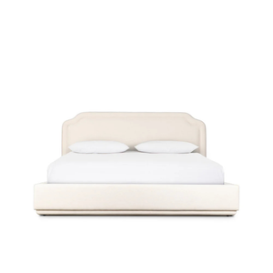 Lit plateforme moderne taille Queen avec tête de lit rembourrée en tissu blanc - Product Image 6