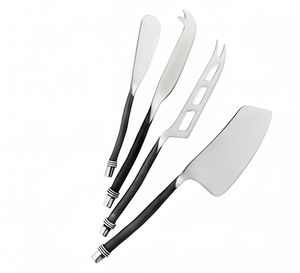 Elegante Juego de 4 Cuchillos para Queso de Acero Inoxidable con Acabado Negro y Plateado, Perfecto para Uso en Hoteles y Restaurantes - Product Image 1