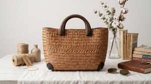 Natural Straw Handbag for Women Handmade Woven <b>Summer</b> Beach Tote <b>Bag</b> for Vacation and Shopping - Product Image 6