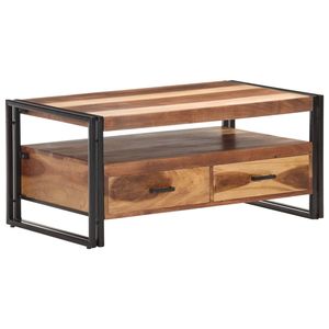 Mesa de centro de madera maciza de acacia en marrón y negro con acero con recubrimiento en polvo, duradera y elegante - Product Image 1