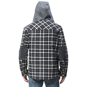Custom Logo Winter Casual Oversized Canvas Stand Collar Slim Streetwear Patchwork Plaid Sweatshirts Hoodies <b>Jacket</b> Shirt for Men - Product Image 1