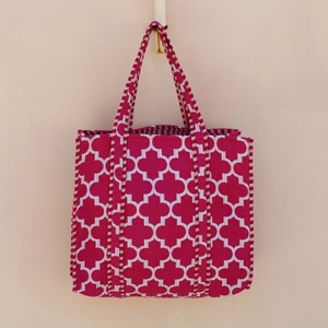 Luxury Cotton Durable <b>Medium</b> Tote <b>Bag</b> Stylish White Geometric Pattern Long Handle Lightweight Shopping <b>Bag</b> - Product Image 5