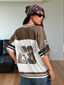 Camiseta Deportiva Retro Personalizada de Malla Marrón, Transpirable, de Poliéster, Estilo Casual Urbano, Unisex, Camiseta de Fútbol Americano, Proveedor OEM - Product Image 3