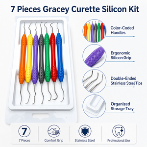 ชุดเครื่องมือขูดหินปูนทางทันตกรรม 7 ชิ้น ยี่ห้อ Gracey Curette ด้ามจับซิลิโคน ใช้กับเครื่องขูดหินปูนสแตนเลส ใช้ซ้ำได้ ฆ่าเชื้อได้ ได้รับมาตรฐาน CE - Product Image 5