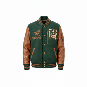 ODM/OEM Wool Wholesale Baseball Street Chenille Patch Embroidery Vintage Baseball Letterman Varsity <b>Jacket</b> With <b>Leather</b> Sleeve - Product Image 4