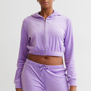 Sweat-shirt à capuche court en molleton imprimé uni pour femme, anti-boulochage, hiver, poches brodées, manches longues - Product Image 4