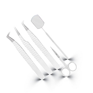 Ensemble d'outils de beauté de luxe, pinces à cils, ciseaux de coupe, miroir, manche en acier inoxydable, réutilisable, qualité salon, vente en gros - Product Image 5